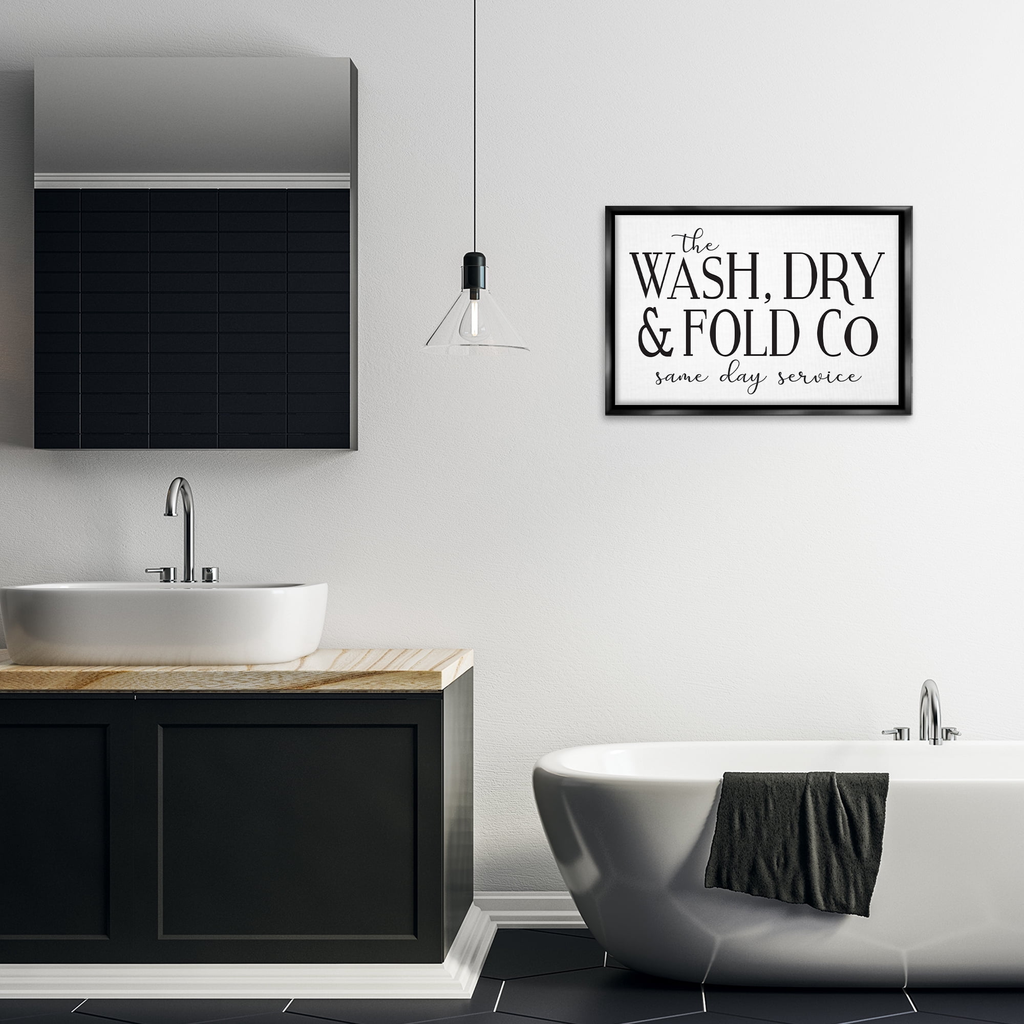 Stupell Industries Same Day Service Laundry Typography Painting Black Floater Framed Art Print Wall Art, 25 x 17
