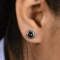 thumbnail image 4 of 925 Sterling Silver Garnet Cabochon Round 6mm Gemstone Oxidized Stud Earrings for Women, 4 of 7