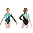 thumbnail image 2 of Aislor Kids Girls Mesh Long Sleeve Shiny Rhinestone Athletic Gymnastic Leotard Bodysuit Dancewear Size 6-16 Turquoise 16, 2 of 7