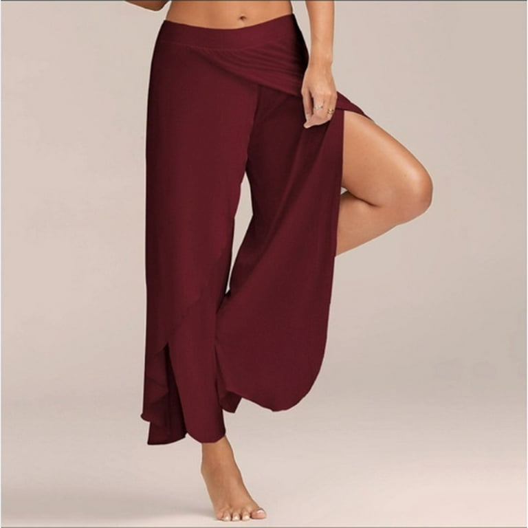 Outfmvch Yoga Pants Women Yoga Pants Polyester Relaxed Pull-On Styling  Straight-Leg Lightweight Two Pockets Long Leggings With Pockets For Women  Wine