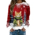 thumbnail image 1 of Chandail en Molleton Imprimé Joyeux Noël pour Femmes Col Rond Décontracté Manches Longues Coupe Ample Blouse d'Entraînement Col Rond Confortable, 1 of 4