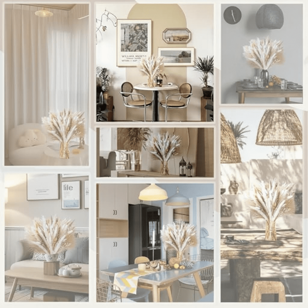 Premium 8-Variety Dried Pampas Grass Bouquet - Boho Wedding Flowers, Rustic Farmhouse & Home Table Decor Centerpiece, Natural Dried Floral Arrangement (93 Pieces)