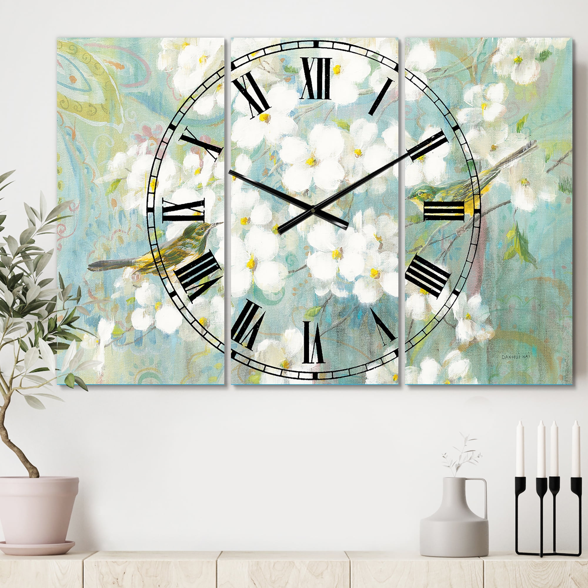 Designart 'Birds on Blossom' Traditional Wall Clock
