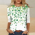 thumbnail image 3 of Camiseta Suelta de Cuello Redondo con Impresión Del Día de San Patricio para las Mujeres Camisetas de Manga 3/4, 3 of 5