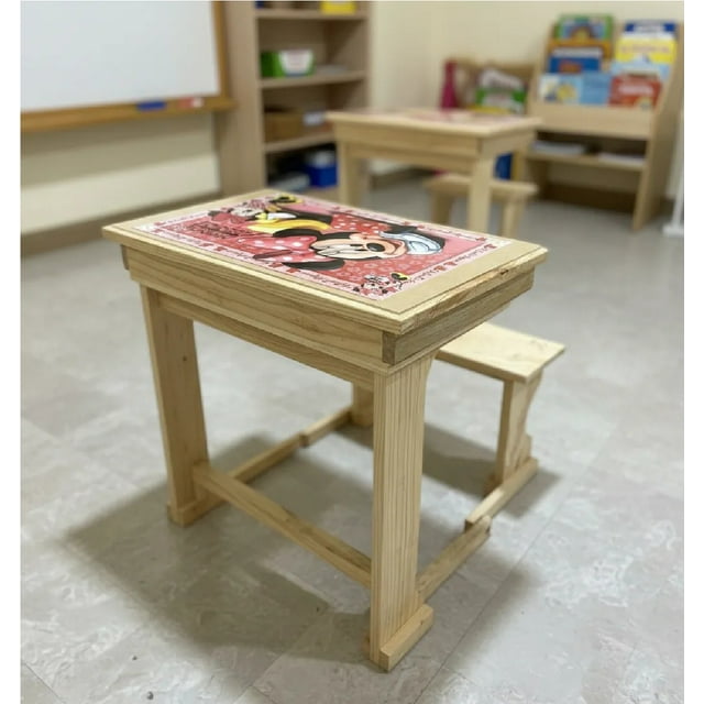 Pupitre Natural Infantil Niña , Mesa Banco De Madera Niña