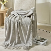 127*230cm Throw Blankets for Couch Queen Size, Lightweight Cable Knit Throw Blanket with Tassels, Soft Boho Decorative Throws for Bed Sofa, Machine Washable