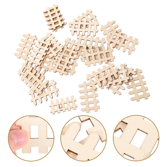 HEMOTON Mini Wooden Fence 100Set Picket Shape for Hobbyists and Craft Enthusiasts