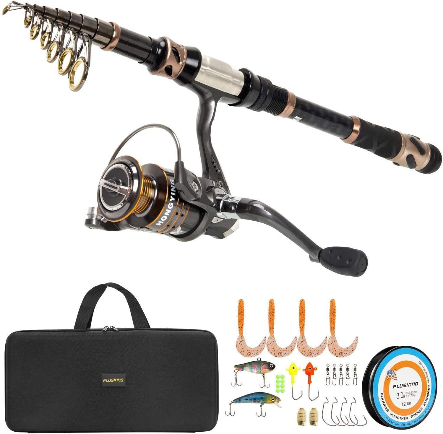2.4M Telescopic Fishing Rod and Reel Combo Hand Net And Full Kit Pole Case Bag 