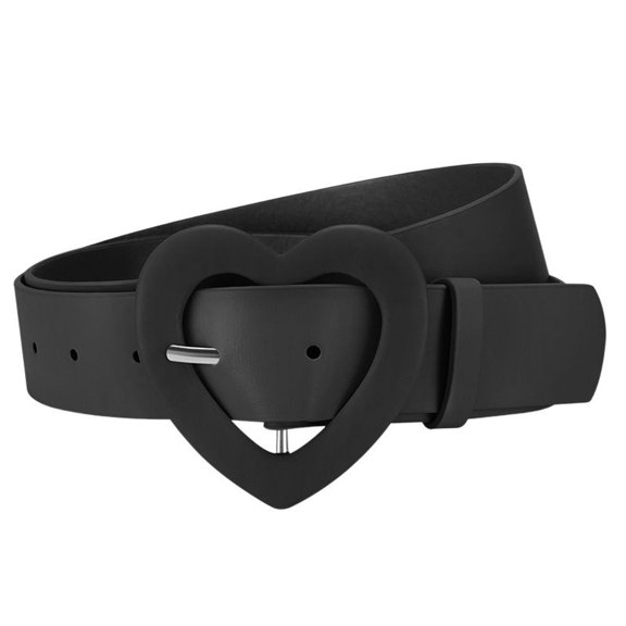 SWSMCLT Women's Autumn Adjustable Belts All Seasons For Dress 2025 Adorable Faux Leather Summer Belt Heart Buckle Black Small-X-Large