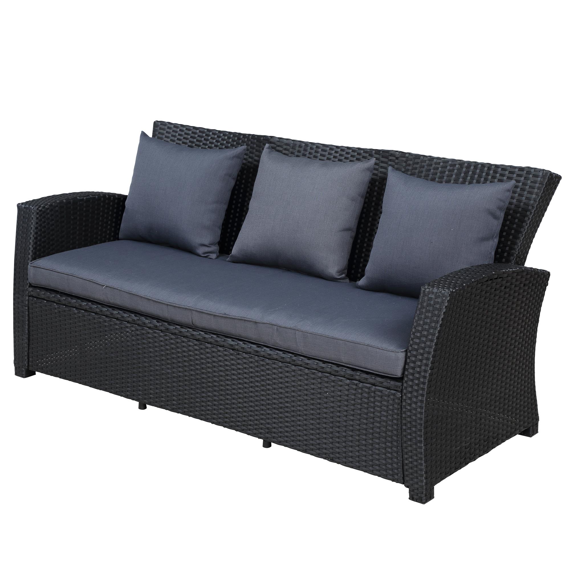 Baytocare Outdoor Patio Furniture Set 4-Piece Conversation Set Black Wicker Furniture Sofa Set with Dark Grey Cushions - image 4 of 5