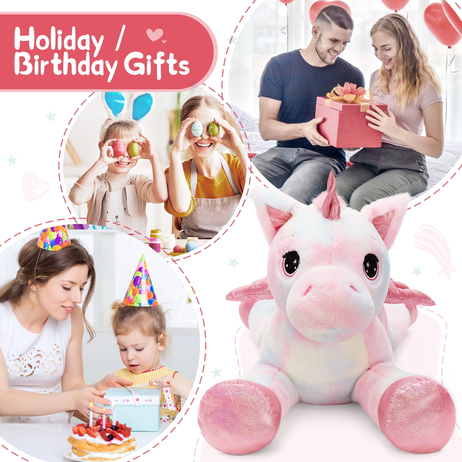 MorisMos 43'' Giant Unicorn Stuffed Animal Soft Unicorn Plush Toy with Wings