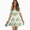 thumbnail image 2 of Watercolor Lemons Flowers Bee Women Dress V-Neck Short Sleeve Flowy Swing Party Midi Dress, 2 of 4