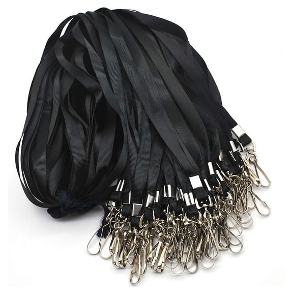 50 Pack- Lanyard Bulk Lanyards for Id Badges Flat Lanyard with Badge Clip Swivel Hook (Black)