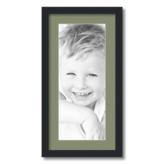 ArtToFrames 12x24 Matted Picture Frame with 8x20 Single Mat Photo Opening Framed in 1.25 Satin Black and 2 Basil Mat (FWM-3926-12x24)