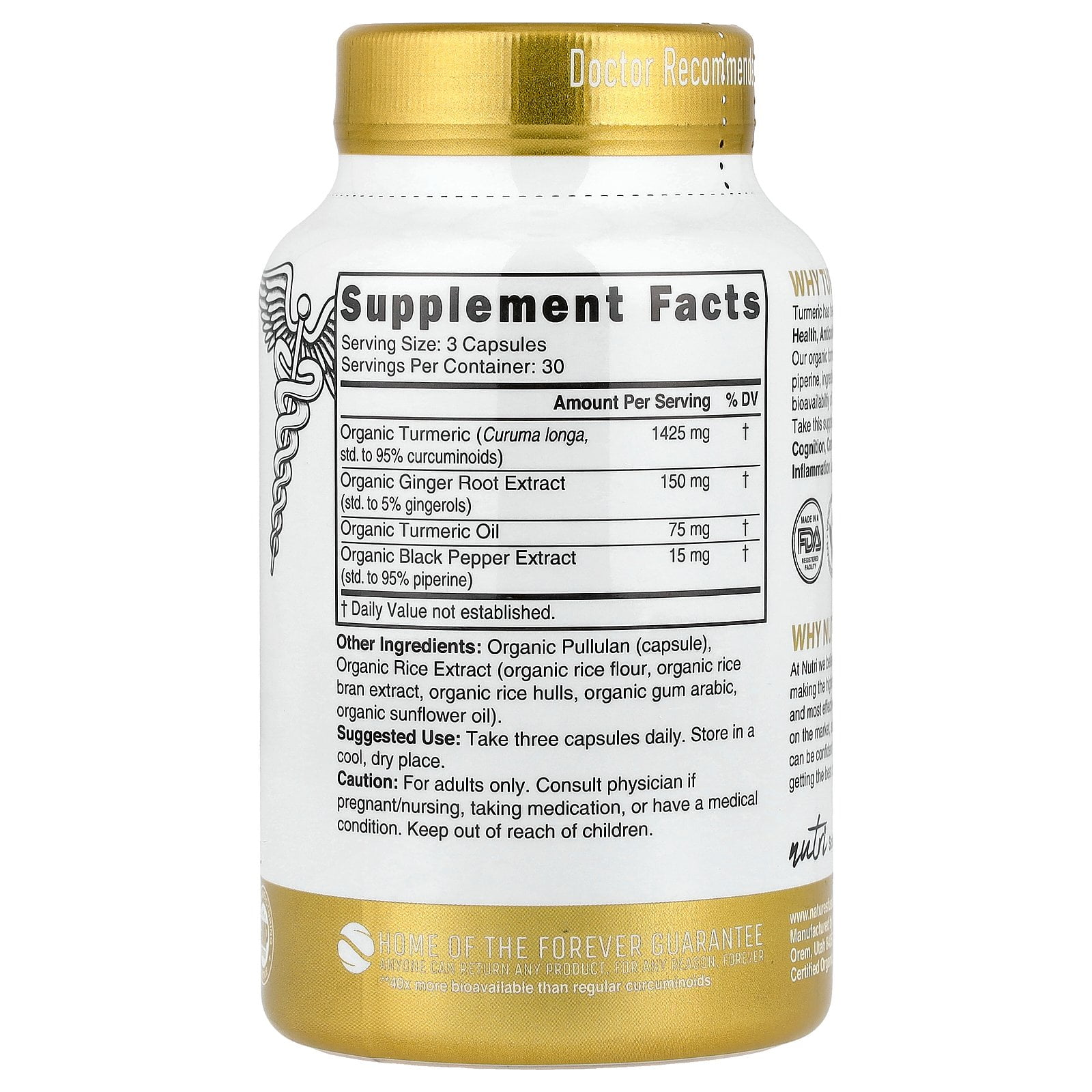 Nutri Organic Turmeric Curcumin+, 90 Organic Capsules