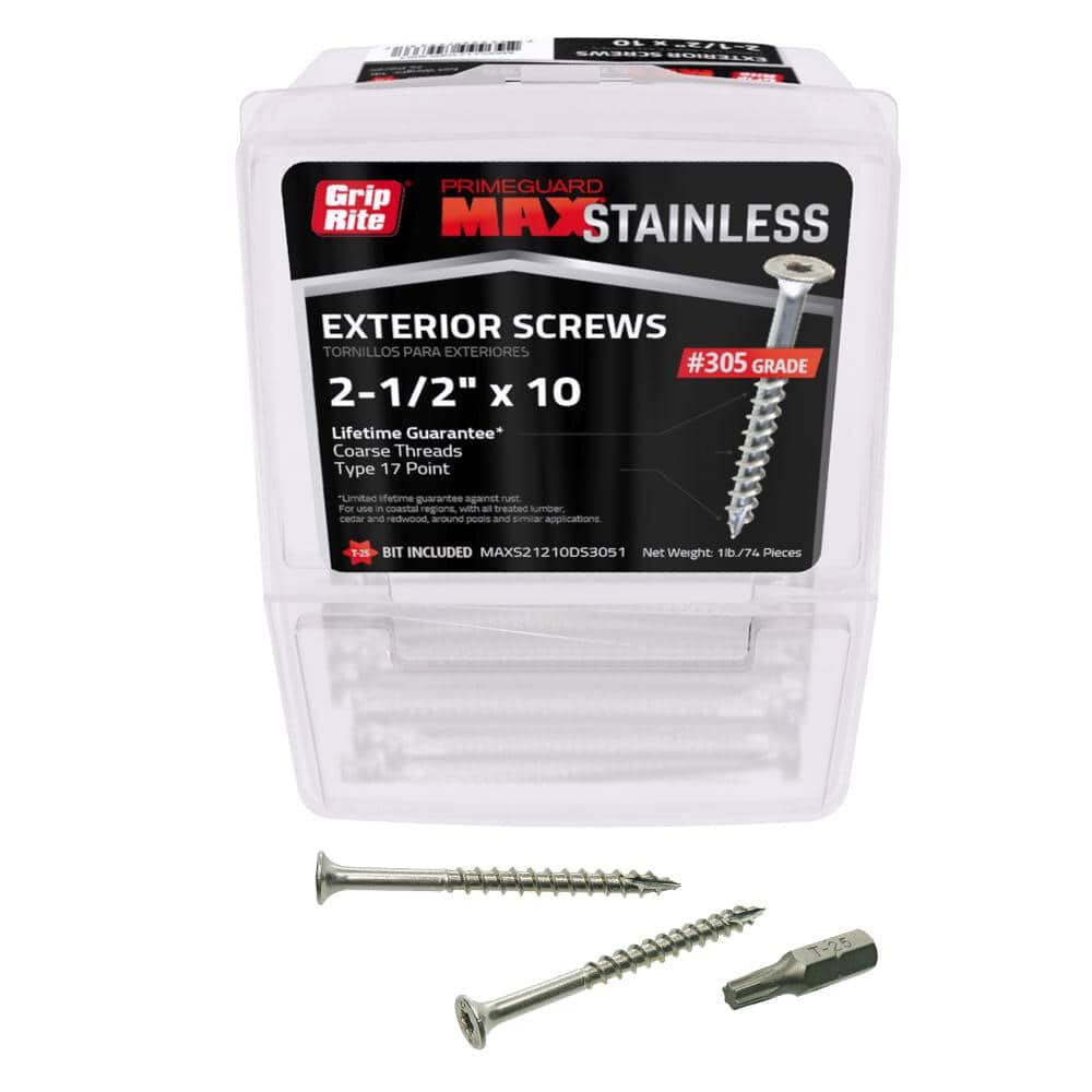Grip Rite MAXS21210DS3051#10 x 2-1/2 in. 305 Stainless Steel Deck Screw (1 lb.Pack)