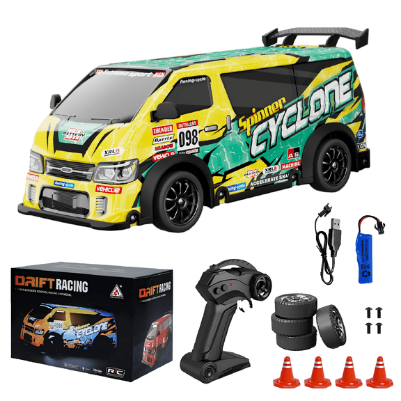Gearvibe RC Drift Car JDM 1:24 Scale LED Lights Drift Tire Kit USB Rechargeable Battery