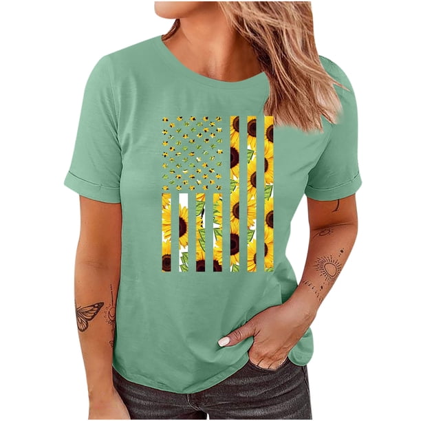 Camiseta de manga corta suelta con cuello redondo y estampado informal a la moda para mujer Fridja hjk4568
