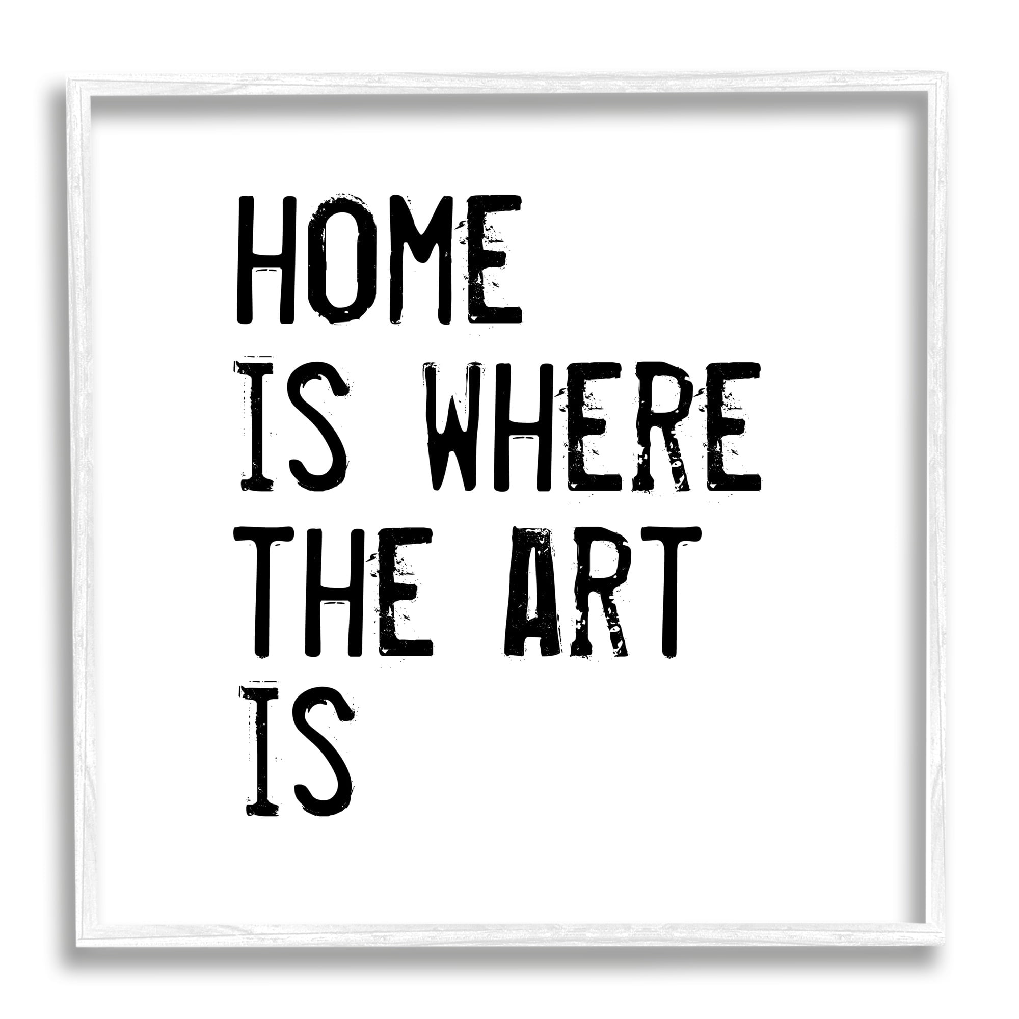 Stupell Industries Home Where Art Is Weathered Stamp Style Text Graphic Art White Framed Art Print Wall Art, Design by J. Weiss