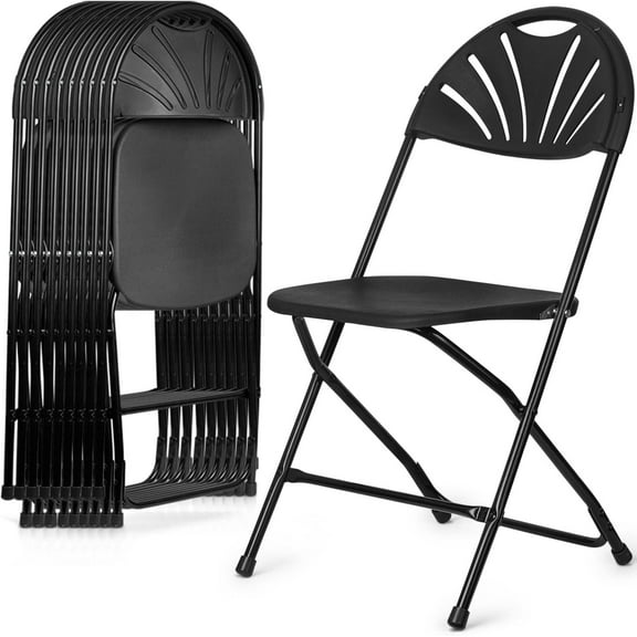 Folding Chairs 10 Pack, Heavy-Duty Plastic Foldable Chairs with Sturdy Metal Frame, 350 lbs Capacity, Fashion Stackable Portable for Weddings, Parties, Office, Indoor, Outdoor Events, Black