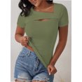 thumbnail image 3 of Womens Fashion Clothes One Piece Cutout Tops Short Sleeve Slim Fitted Shirts Tee Tshirts, 3 of 5