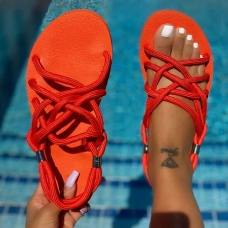 

Large size women sandals 2022 summer flat women s shoes hemp rope set foot beach sandals outdoor all-match casual slippers