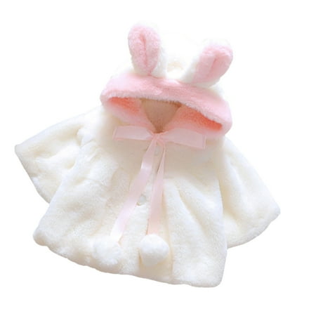 

Journey Baby Girls Winter Cloak Coats Cute Rabbit Ear Hooded Plush Shawl Jacket(White Size 6)