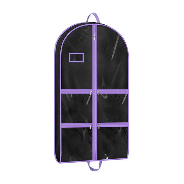 Bolsa de ropa de baile, transparente, protectora, para viajes, con bolsillos con cremallera. Púrpura Negro