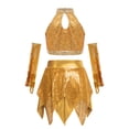 thumbnail image 4 of Miutii Kids Girls Disco Hip Hop Jazz Latin Cha Cha Dance Outfit Sequin Crop Top with Skirt Tassel Arm Sleeves Set Gold 8, 4 of 7
