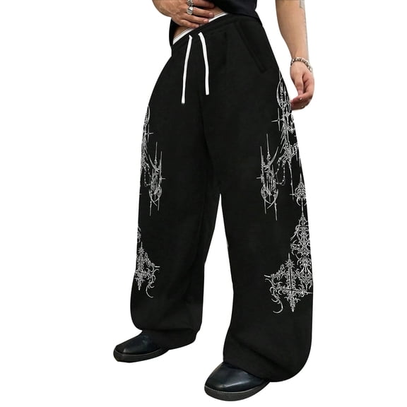 Gothic Graphic Print Joggers for Men Women, Dark Y2K Streetwear Pants, Loose Fit Elastic Waist Casual Sweatpants