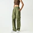 thumbnail image 4 of qolati Cargo Pants Women Y2k High Waist Front Ruched Parachute Pants Straight Wide Leg Baggy Pants with Multiple Pockets, 4 of 7