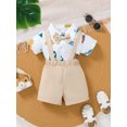 thumbnail image 4 of PureChapter Baby Boys' Clothing Sets Boys Summer Outfits Dinosaur Print Short Sleeve Bow Tie Shirt & Suspender Shorts 2-Piece, 4 of 9