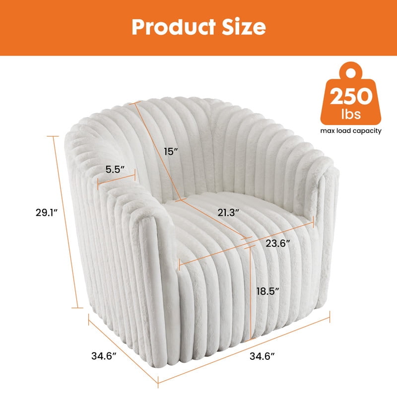 Gianna Swivel Accent Chair, Reclining Velvet Barrel Chair，White