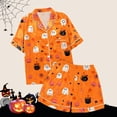 thumbnail image 7 of Orange Family Halloween Pajamas Satin Soft Short Sleeve Button Down Sleepwear Top and Shorts 2 Piece Pjs Lounge Set 2XL, 7 of 7