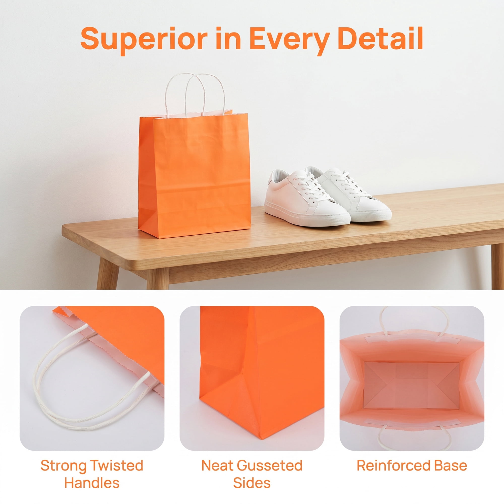 Unique Bargains 10Pcs Heavyweight Premium Gift Bags with Handles Orange 5.9" x 3.1" x 8.3"