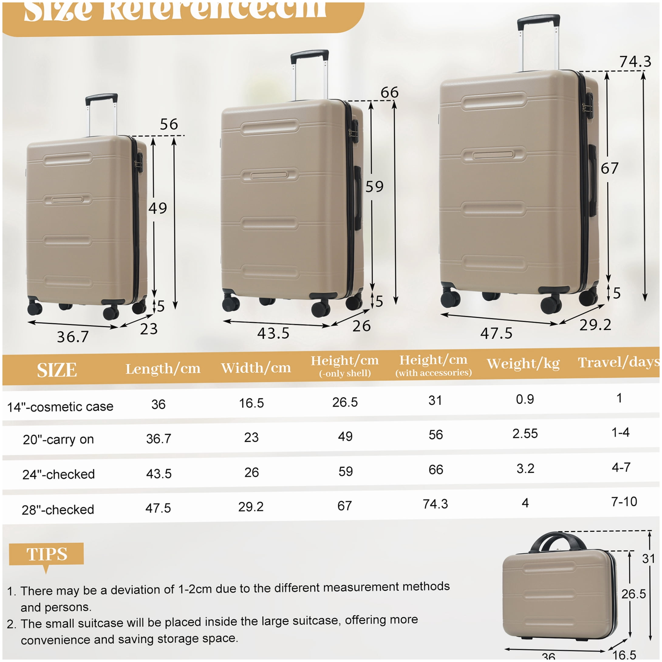 MANGIJOY 360 Spinner Wheel Luggage Set, 6-Piece ABS Hardshell Suitcase with Lock, Includes Carry-On, Checked Bags &; Toiletry Kit