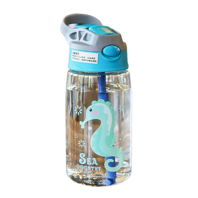 480ML Water Bottle for School Kids Girls Boys Portable Cartoon Patterns Print Water Bottle with Straw for Toddler Kids