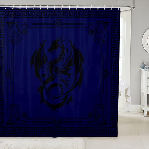 Blue Dragon Shower Curtain Dark Fantasy Mythical Creature Fabric Bath Curtain with Hooks 71x71 inches