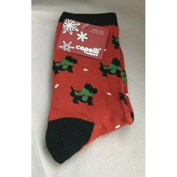 NWT-Capelli Festive Socks-Holiday YORKIE-1 Pair-One Size-Red/Black/Green-