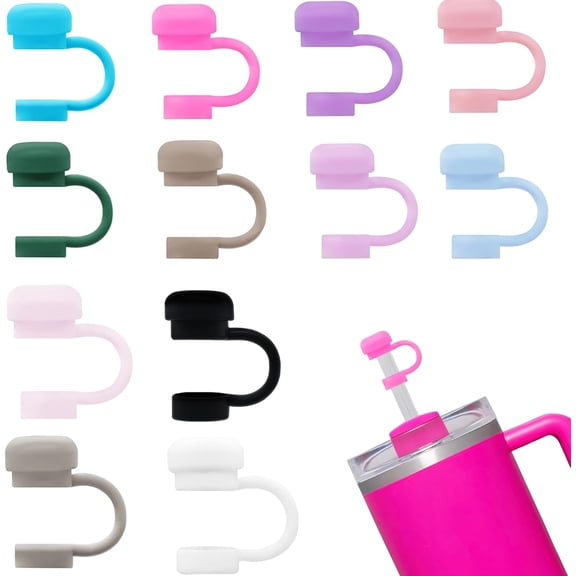 PrimeCook Shop 12P Straw Cover for Stanley Cup, Silicone Straw Topper for Stanley Cup 30&40oz with Tumblers, 10mm 0.4in Lid Accessories (Reusable)