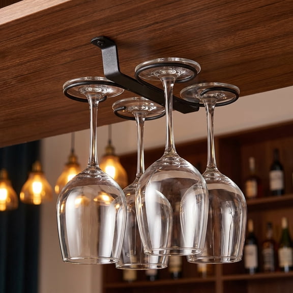 Metal Under Cabinet Wine Glass Rack – Holds Up to 4 Glasses, Vintage Stainless Steel for Hanging, Ceiling or Wall Mount, 6.89in x 6.5in