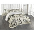 thumbnail image 2 of Ambesonne Sketchy Quilted Coverlet 3 Pcs, Music Hipster Skull, King Size, Beige Black, 2 of 4