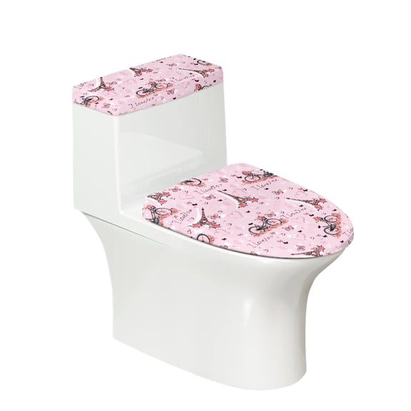 HELLHERO Bicycle Flowers Elastic Fabric Toilet Seat Lid Cover for Hotel Holiday Toilet Top Cover Set with Universal 2-Piece