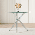 thumbnail image 3 of StnTalk 39" Modern Round Glass Dining Table, Silver Stainless Steel Legs & Tempered Glass Top, Minimalist Circle Kitchen Table for Small Spaces, Home Office & Dining Room, 3 of 7