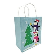 Holiday Time Christmas Gift Paper Bag, Blue Penguin, 7.75x4.75x9.75in