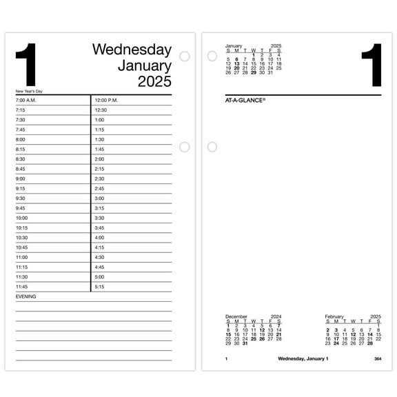 AT-A-GLANCE 2025 Daily Loose-Leaf Desk Calendar Refill Standard 4 12 x 8 - Desk