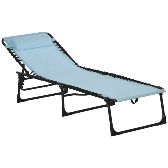 Folding Chaise Lounge Chair, 4-Position Reclining Pool Lounge, Baby Blue - Portable Beach Sunbed with Pillow & Breathable Mesh