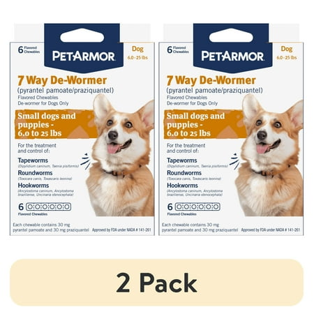 (2 pack) PETARMOR 7 Way De-Wormer for Puppies and Small Dogs, 6-25 lbs, 6 Chewable Tablets