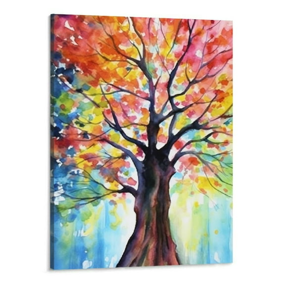 Creowell  Abstract Tree Wall Art Colorful Tree Canvas Wall Art the Pictures Print On Canvas Landscape Modern Artwork Wall Decoration for Home Living Room 16x20 Inch
