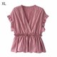 thumbnail image 1 of Camisa de mujer Cuello en V Manga corta Blusa de rayas con volantes Top casual, Rosa, XL Sweethay AP001462-15, 1 of 7